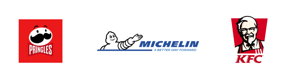 Exemples de logos mascottes : Pringles, Michelin, KFC.