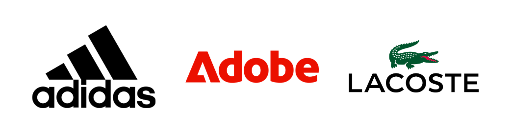 Exemples de logos combinés : Adidas, Adobe, Lacoste.