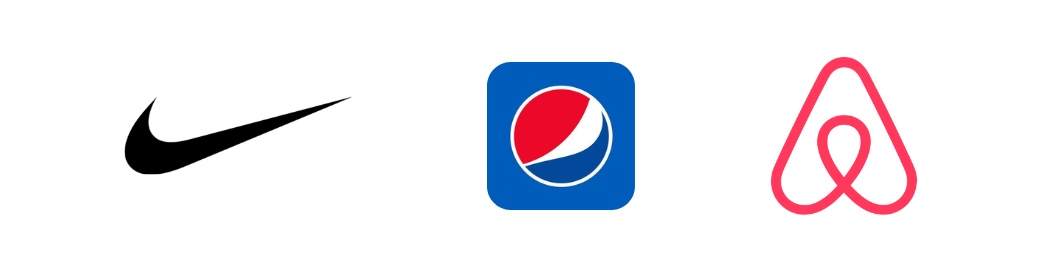Exemples de logos abstraits : Nike, Pepsi, Airbnb.