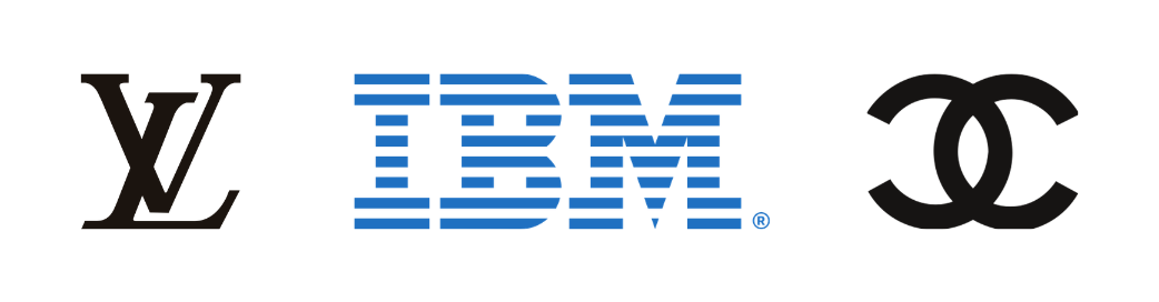 Exemples de logos monogramme : Louis Vuitton, IBM, Chanel.