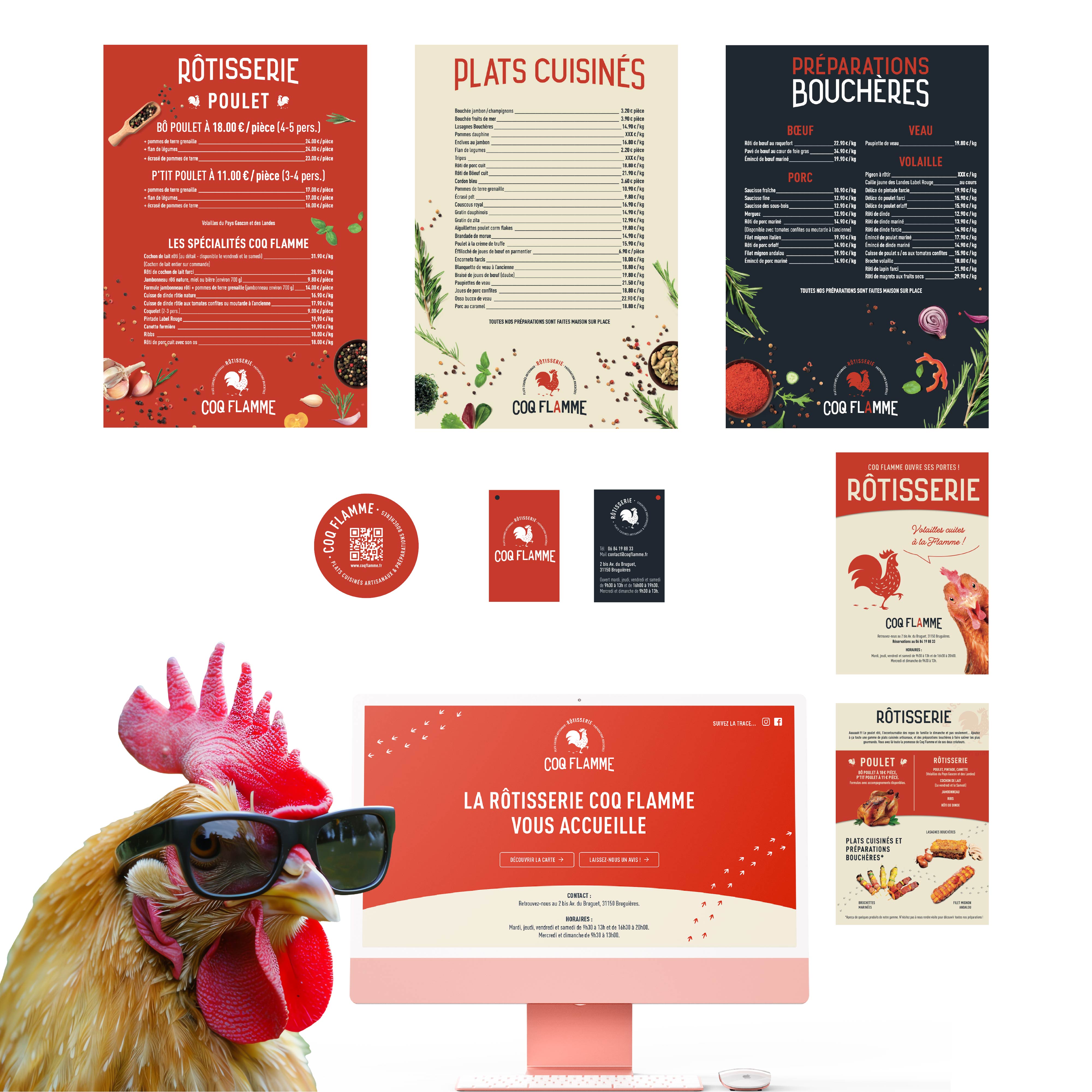 Supports de communication et menus Coq Flamme