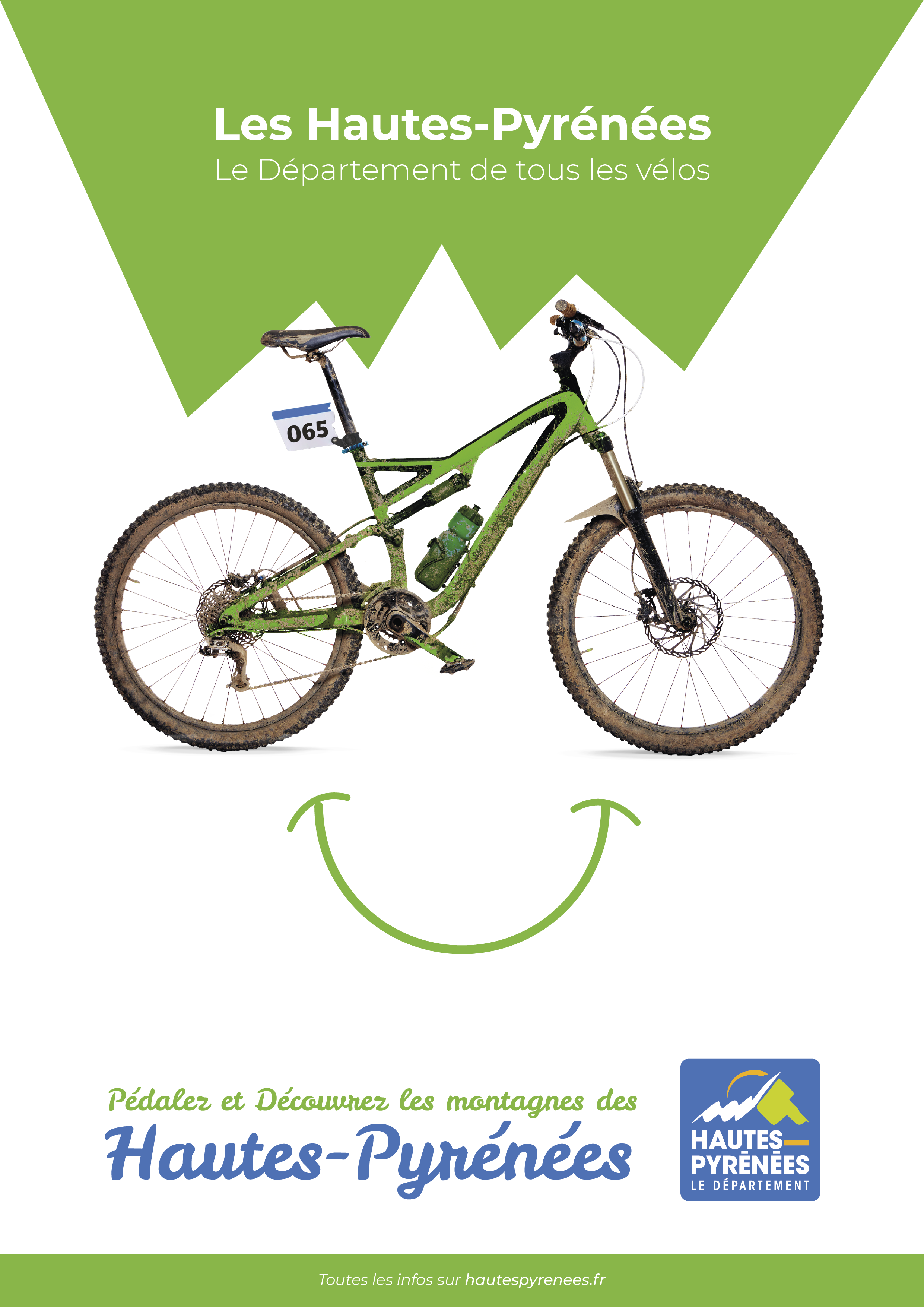 Affiche vert pour la pratique du vélo dans le département 65 par Pitxucom agence de communication à Toulouse