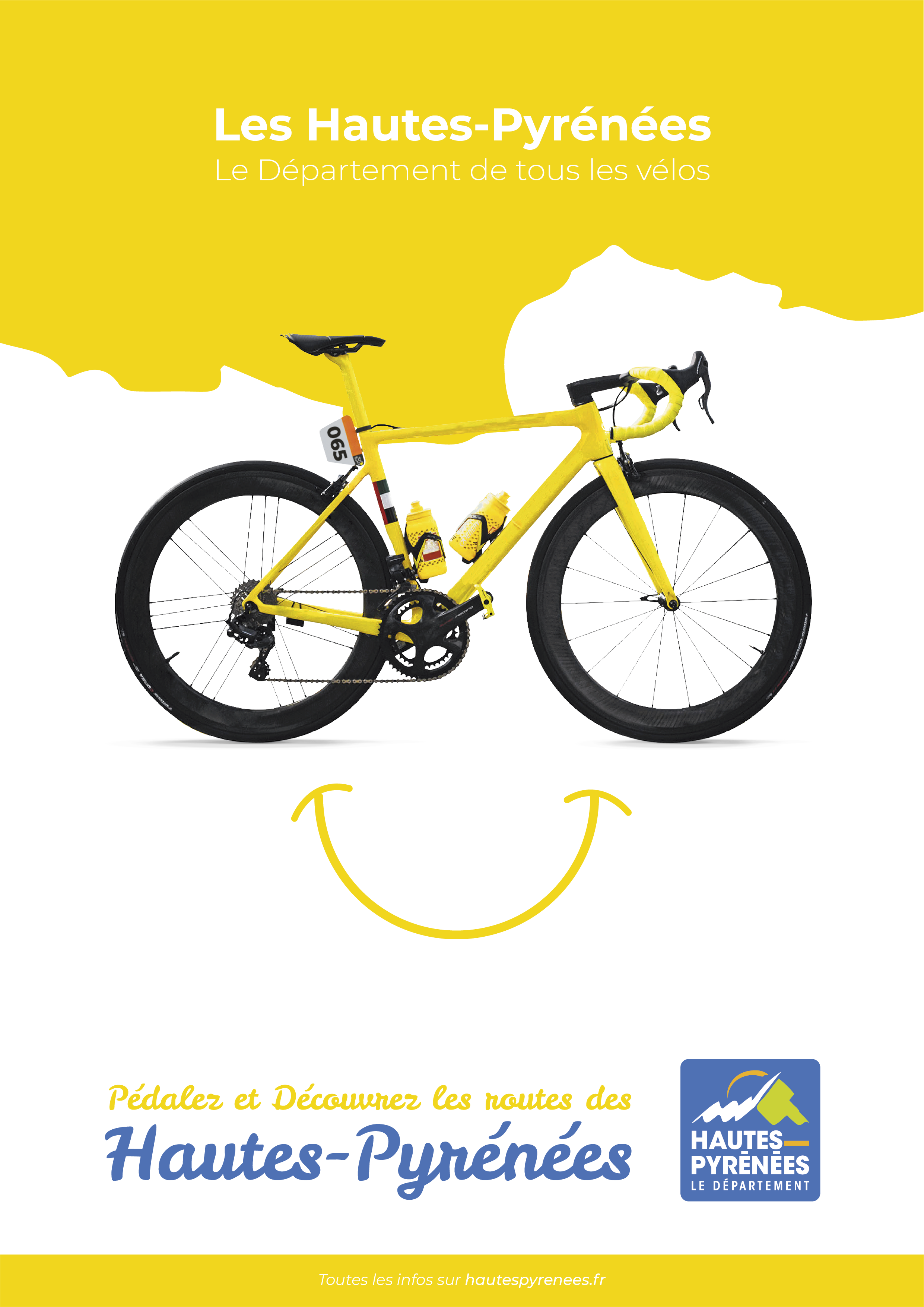 Affiche jaune pour la pratique du vélo dans le département 65 par Pitxucom agence de communication à Toulouse