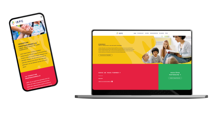 Mockup du site web d'IEPC, version ordinateur et mobile