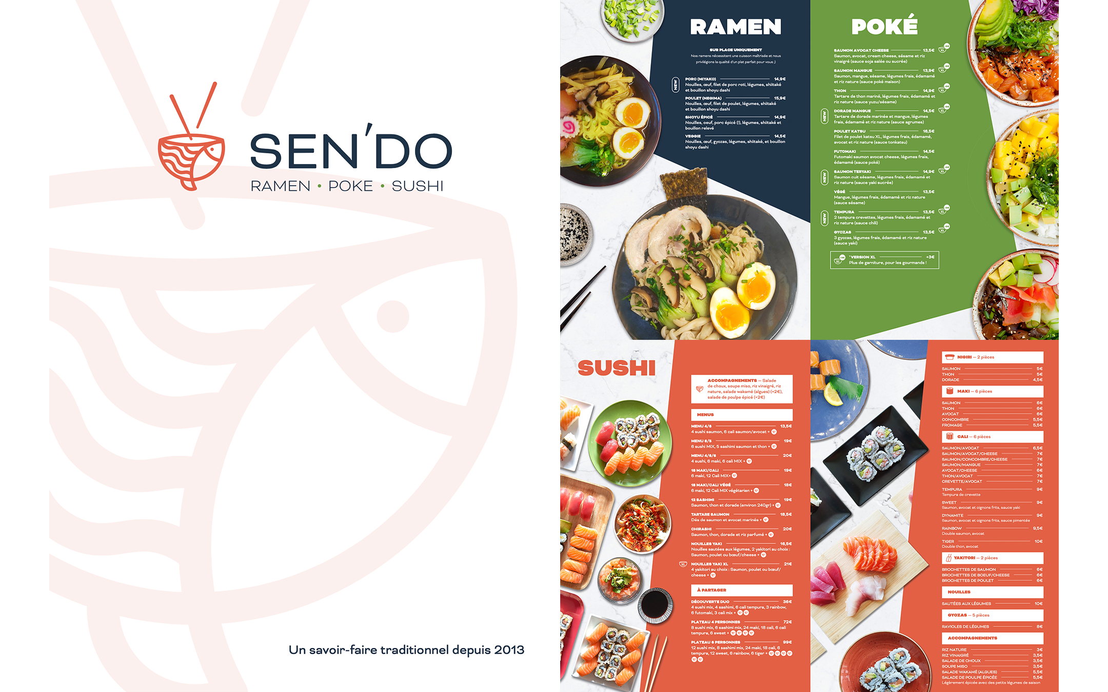 Menu du restaurant japonais Sendo par Pitxucom agence de communication 360 à Toulouse